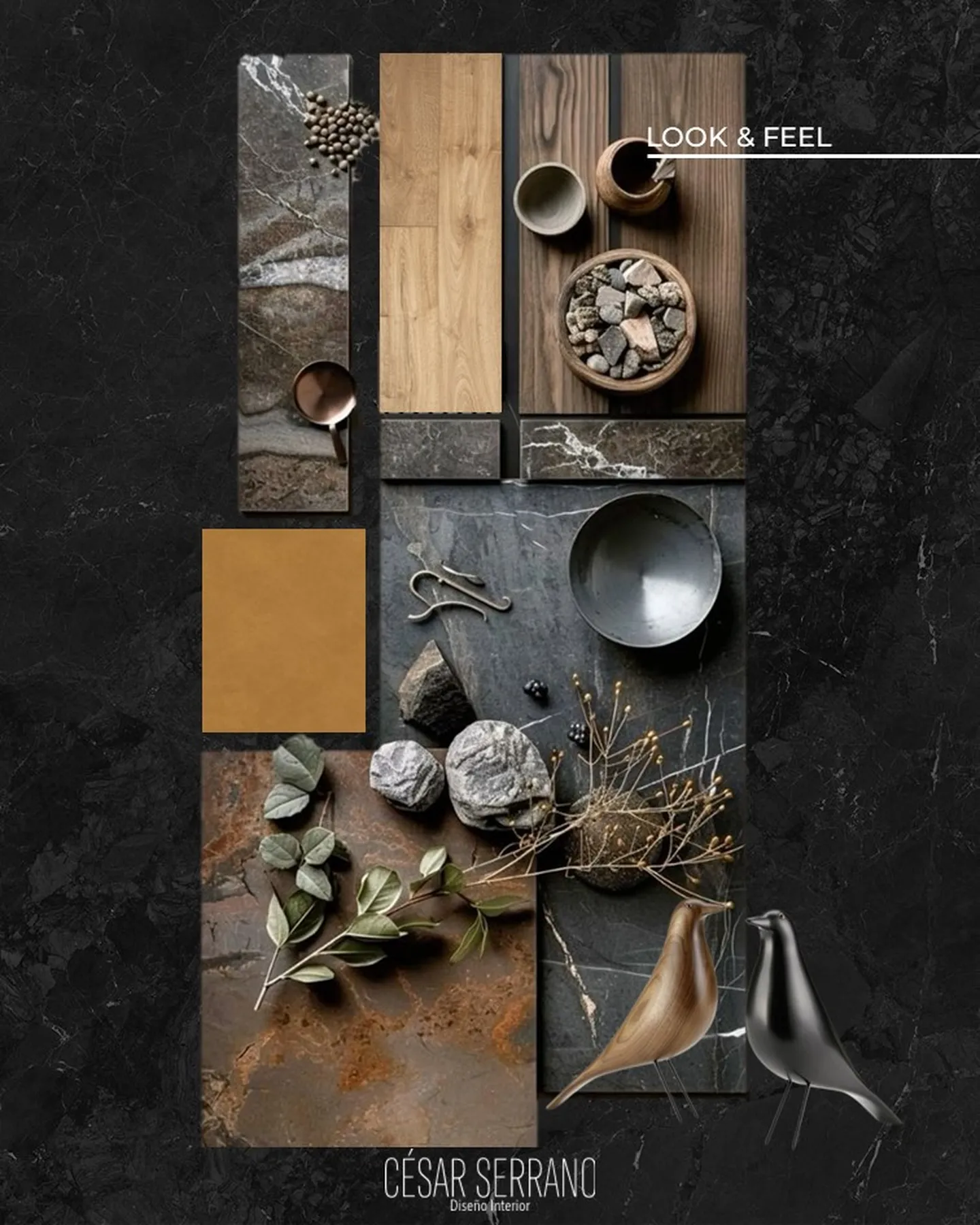 San Pellegrino · Mood Board conceptual del refugio de montaña, materialidad y atmósferas