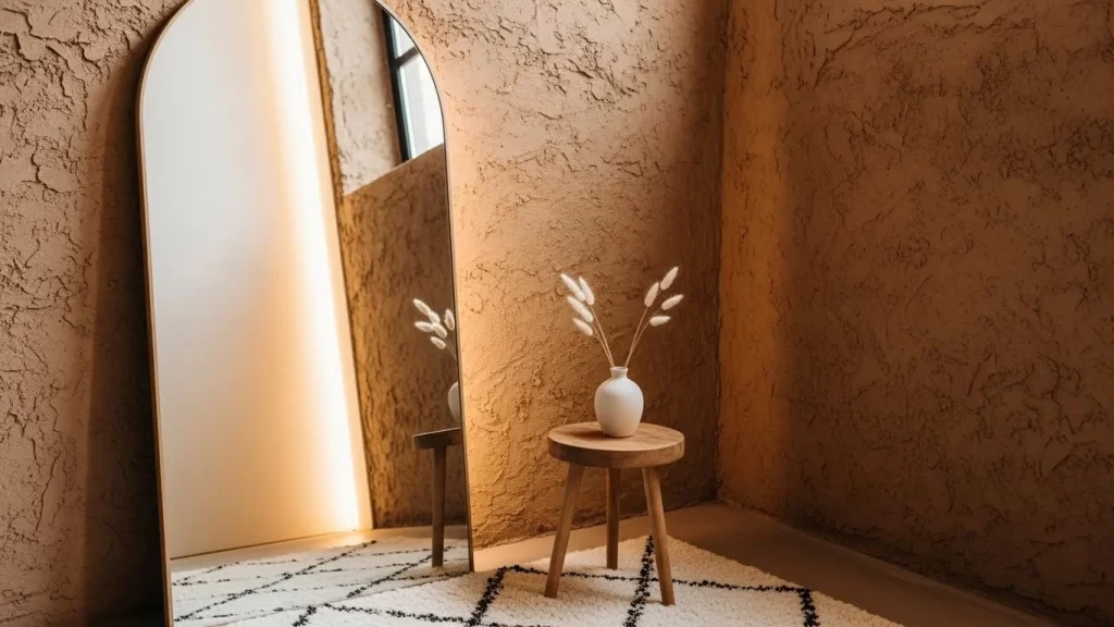 Espacio con diseño estético y espejo de gran formato creado para ser un punto instagrammable y generar marketing visual en redes sociales.