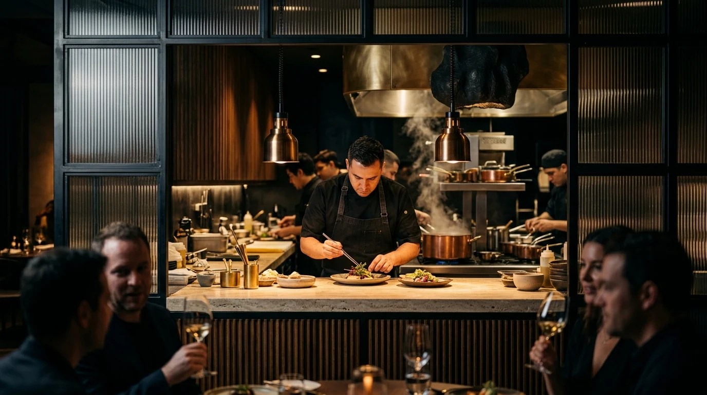 Tendencia 2026: cocina abierta como teatro gastronómico, diseñada por César Serrano, diseñador de interiores