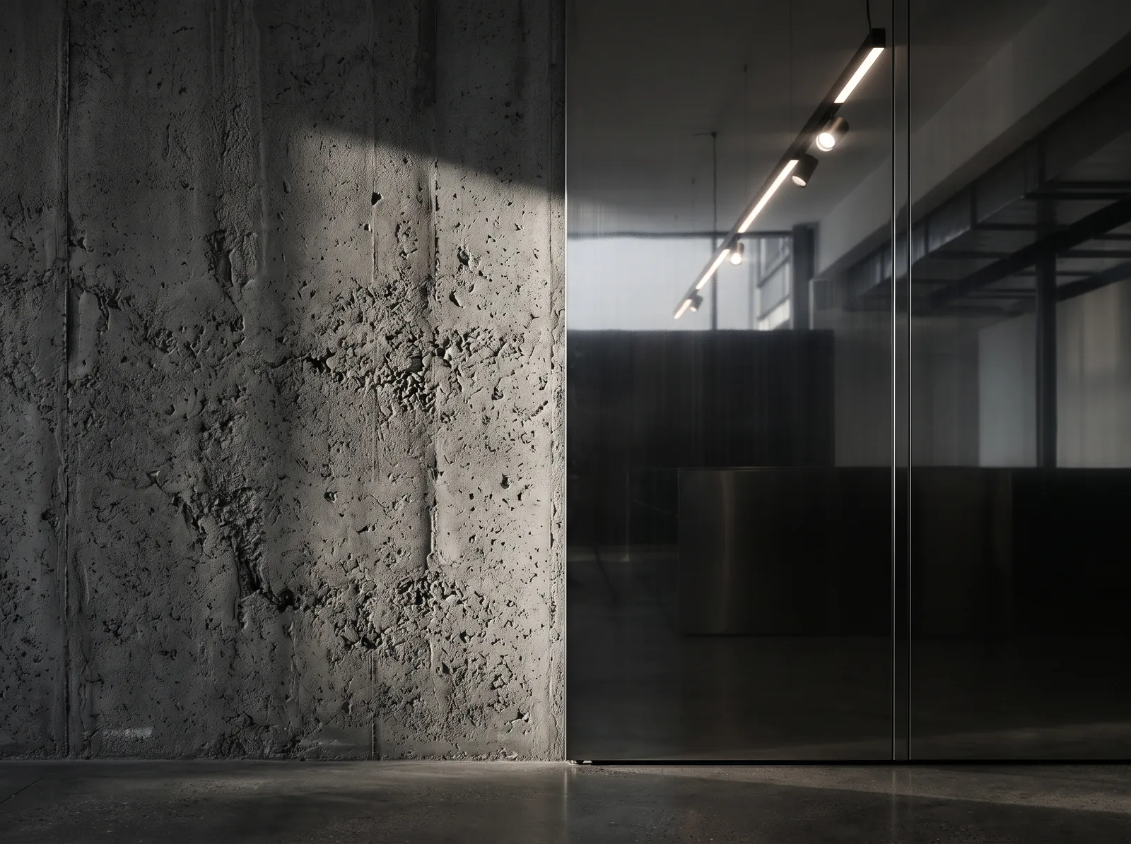 La luz rasante revela la textura real y delata la superficie brillante · diseño César Serrano